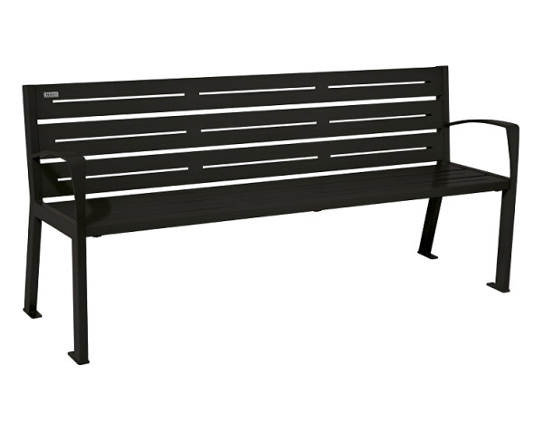 Procity Sitzbank Silaos® 6 Leisten, 100% Stahl, Mit Armlehne, Ein- Oder Zweifarbirg, RAL 9005/RAL 9005, 209616.9005
