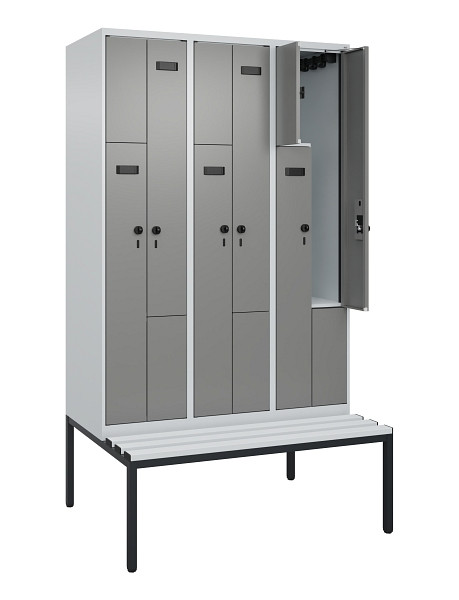 C+P Z-Spind Evolo PLUS, Bank, 6 Fächer, 2120x1200x815mm, 7035/0004, Drehriegel, Sitzfläche Kunststoff, Sitzbank, 0490537-326 S10068