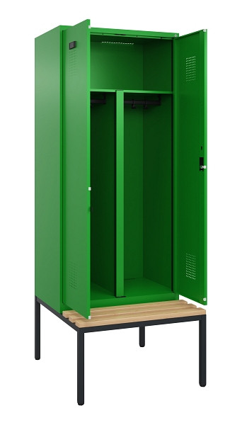 C+P PSA Doppel-Spind Evolo PLUS, Bank, 2 Abteile, 2120x800x815mm, 6037/6037, Zylinderschloss, Sitzfläche Buche-Hartholz, Sitzbank, 0490527-22P S10053