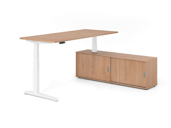 Hammerbacher Schreibtisch XBHM19, 180x80cm, Platte: Nussbaum, 25mm dick, C-Fuß Gestell Weiß, Höhe: 65 - 129 cm, Ahorn, SB/N/W/N/N, VXBHM19SB/N/W/N/N
