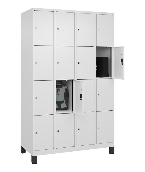 C+P Schließfachschrank Evolo PLUS, mit Füßen, 16 Fächer, 1950x1200x500mm, 9016/9016 Verkehrsweiß, 049010-404 S10020
