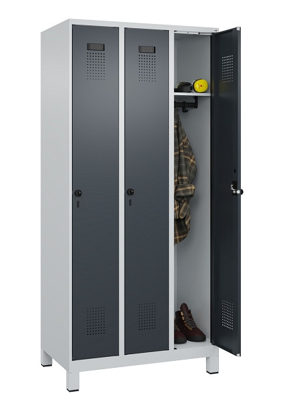 C+P Spind Evolo PLUS, mit Füßen, 3 Abteile, 1950x900x500mm, 7035/7016, Verschluss Drehriegel, Ablageböden 3, 049010-30 S10012