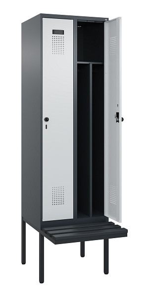 C+P Spind Evolo PLUS, 2 Abteile, 2120x600x815mm, 7016/7035, Drehriegel, Material Sitzfläche Kunststoff, 0490407-20F S10071