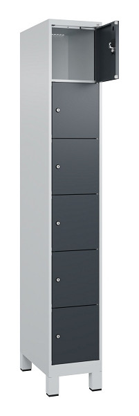 C+P Schließfachschrank Evolo PLUS, mit Füßen, 6 Fächer, 1950x300x500mm, 7035/70, Frontfarbe RAL 7016 Anthrazitgrau, 049010-106 S10012