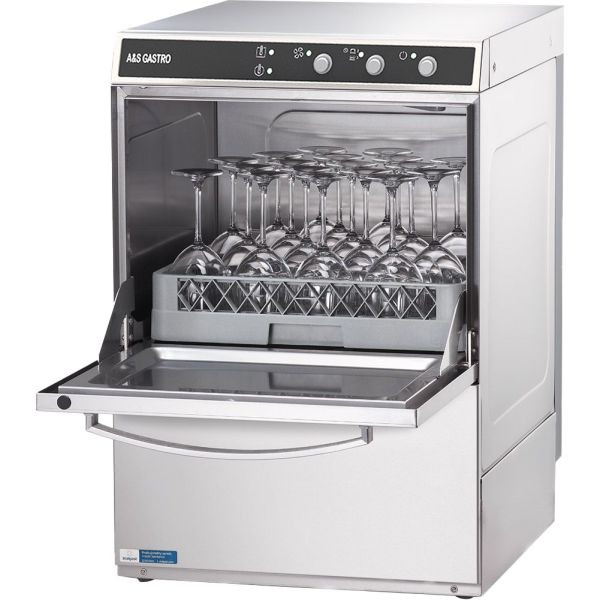 A&S Gastro Gläserspülmaschine Universal inkl. Klarspülmittel- und Reinigerdosierpumpe und Ablaufpumpe, 230 V, 2,77 kW, 415x530x665 mm, GLSP303