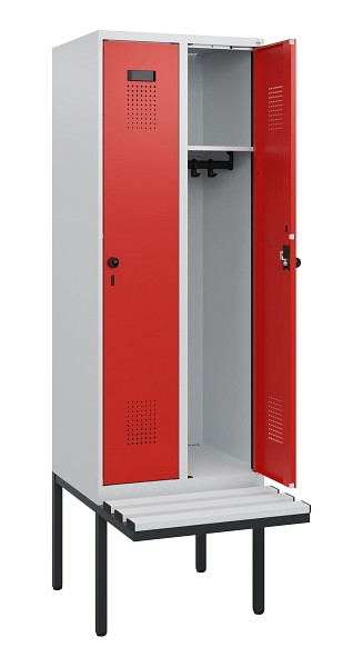 C+P Spind Evolo PLUS, 2 Abteile, 1950x600x815mm, 7035/3020, Drehriegel, Sitzfläche Kunststoff, 0490405-20 S10059