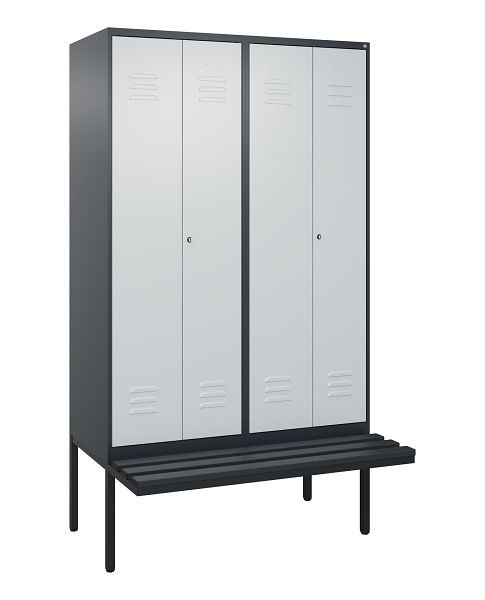 C+P Umkleidespind Classic PLUS, Doppel-Spind, 4 Abteile, 2120x1200x815mm, 7016/7035, Zylinderschlösser, Untergestell & Sitzfläche, 0800427-40P S10028