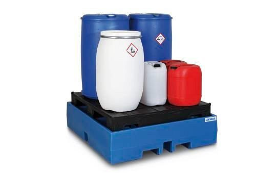 DENIOS Auffangwanne PolySafe ECO aus Polyethylen (PE), mit PE-Palette, für 4 Fässer à 200 Liter, 160730