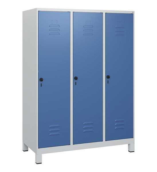 C+P Umkleidespind Classic PLUS, Füße, 3 Abteile, 1630x1200x500mm, 7035/5023, Drehriegel, 0800105-32 S10005