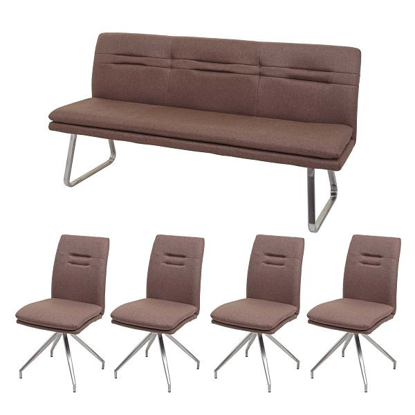 Mendler Esszimmer-Set HWC-H70, Sitzgruppe Esszimmergruppe Esszimmergarnitur, Stoff/Textil Edelstahl gebürstet, braun 180cm, 73914+73959+2x73922