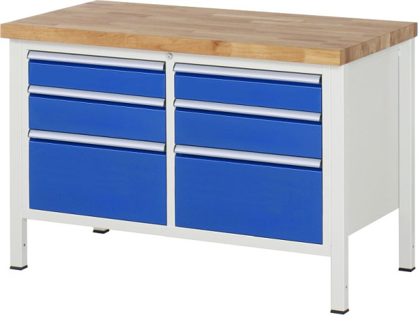 RAU Werkbank Serie 8000 - Gestell-Bauweise (Schweißgestell), 2 Doppel-Unterbau-Container (6x Schublade), 1250x840x700 mm, 03-8475A2-127B4S.11