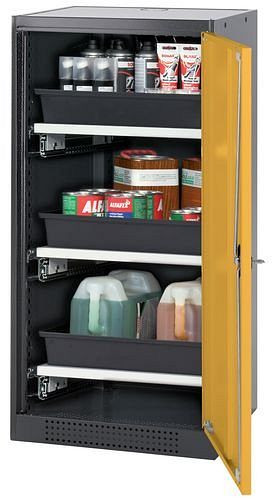 asecos Chemikalienschrank Systema-T CS-53R, Korpus anthrazit, Flügeltüren gelb, 3 Tablarauszüge, 208845