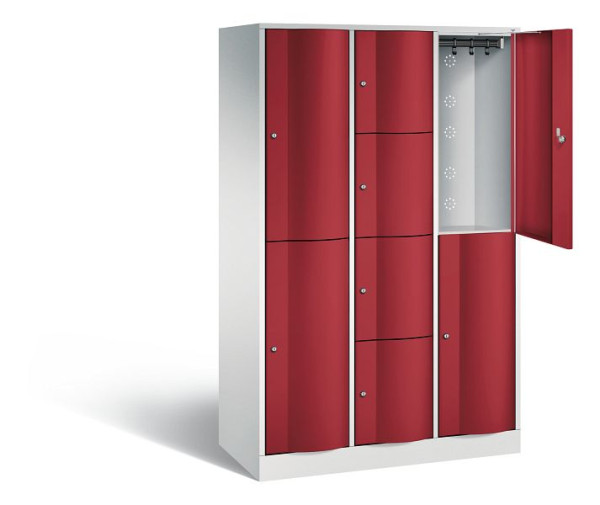 C+P Kombi-Schließfachschrank Resisto, H1950xB1148xT540mm, Farbe: Lichtgrau / Rubinrot, 8070-3722 S10023