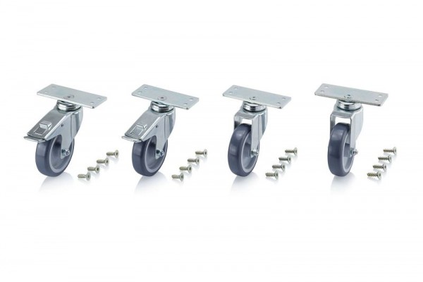 Auer Radset passend für Big Box, 120 x 80 und 120 x 100, 2 Lenkräder, 2 Lenkräder mit Totalfeststeller inkl. Schrauben, BBRA S2