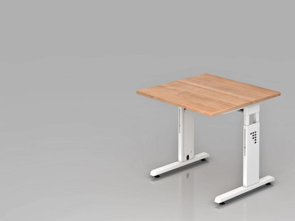 Hammerbacher Schreibtisch C-Fuß 80x80cm Nussbaum/Weiß, Arbeitshöhe 65-85 cm, VOS08/N/W