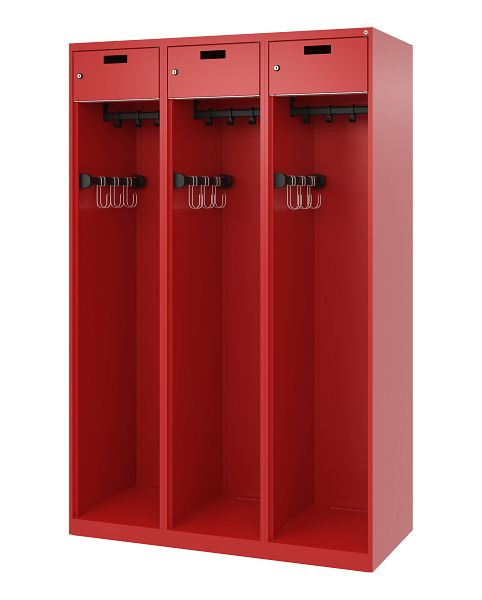 C+P Feuerwehrspind Evolo, Modell PRAKTUS, 3 Abteile, H1850xB1200xT500 mm, Feuerrot, 0492015-32 S10002