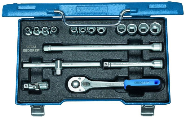 GEDORE Steckschlüssel-Satz 3/8", 17-teilig, 6-kant Profil, Hebel-Umschaltknarre, 6235710