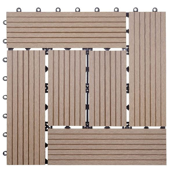 Mendler WPC Bodenfliese Rhone, Holzoptik Balkon/Terrasse, 11x je 30x30cm = 1qm, Basis, teak versetzt, 54443