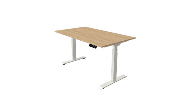 Kerkmann Oxford Sitz-/Stehtisch 1400 x 800 mm, elektrisch höhenverstellbar von 620-1270 mm, Eiche hell, Gestell weiß, 10521053