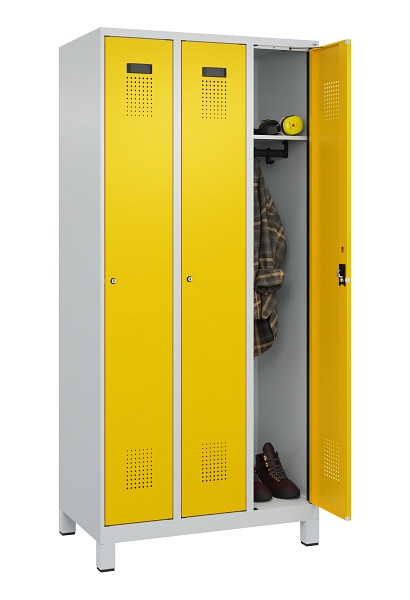 C+P Spind Evolo PLUS, mit Füßen, 3 Abteile, 1950x900x500mm, 7035/1023, Verschluss Zylinderschloss, Ablageböden 3, 049010-30 S10028
