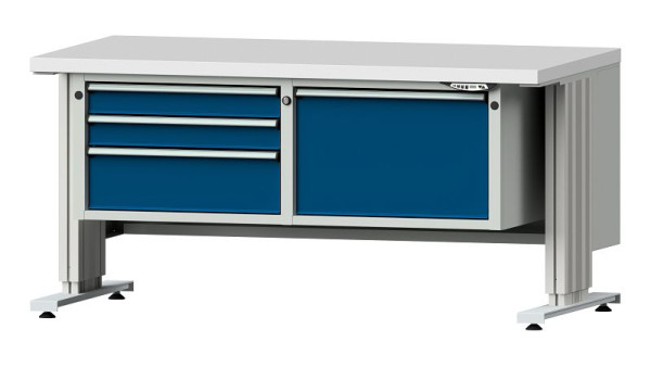 ANKE Werkbänke Arbeitstisch LIFT mit Unterbau breit, Modell 802 VL, 1500 x 800 x 740-1140 mm, RAL 7035/5010, KSP 40 mm, 405.504