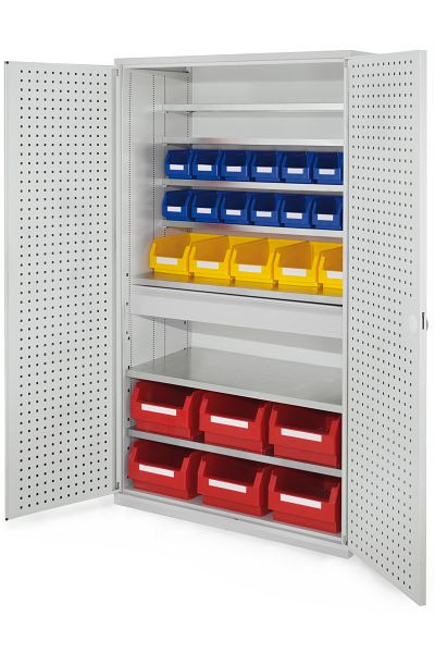 Kappes Großraum Schrank Modell 36 RAL 7035, 1950 x 1130 x 590 mm, Türinnenseite: RasterPlan Lochplatten, 1 Schublade mittig, 1780.42.3013