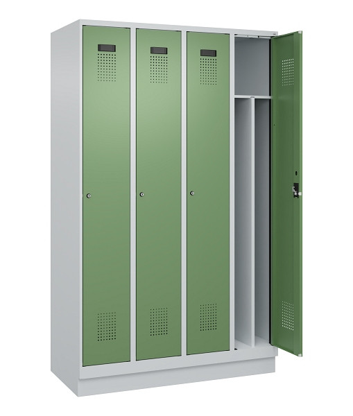 C+P Spind Evolo PLUS, mit Sockel, 4 Abteile, 1950x1200x500mm, 7035/6011, Verschluss Zylinderschloss, 049020-40F S10037