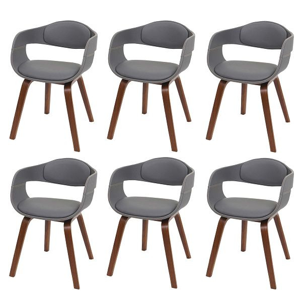 Mendler 6er-Set Esszimmerstuhl HWC-A47b, Küchenstuhl Stuhl, Retro-Design Holz Bugholz Kunstleder, matt grau, 6x94650