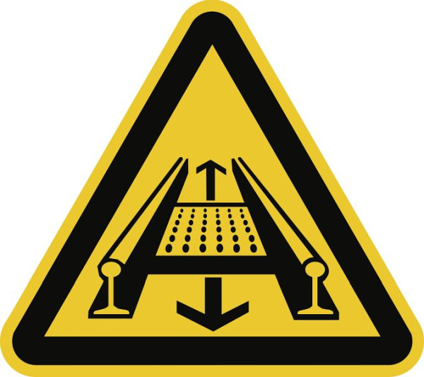 Moedel Warnung vor Gefahren durch eine Förderanlage amit.. DIN 4844-2, Folie, 100 mm Seitenlänge, 98704