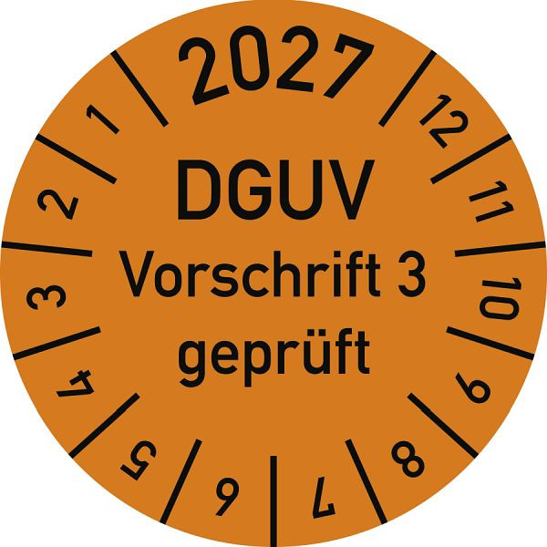 Moedel Prüfplakette 2027 DGUV Vorschrift 3 geprüft, Folie, Ø 15 mm, VE: 10 Stück/Bogen, 106250