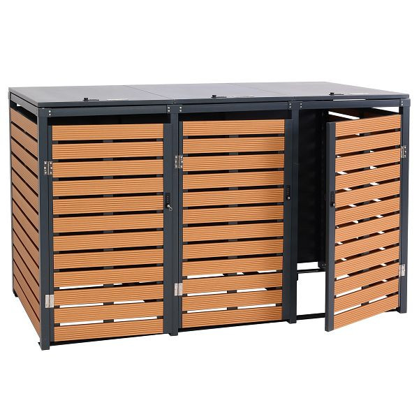 Mendler 3er Mülltonnenverkleidung HWC-K14, Mülltonnenbox Mülltonnenabdeckung, 119x205x84cm WPC Metall 109kg, Teak-Optik, 87667+87666+87668