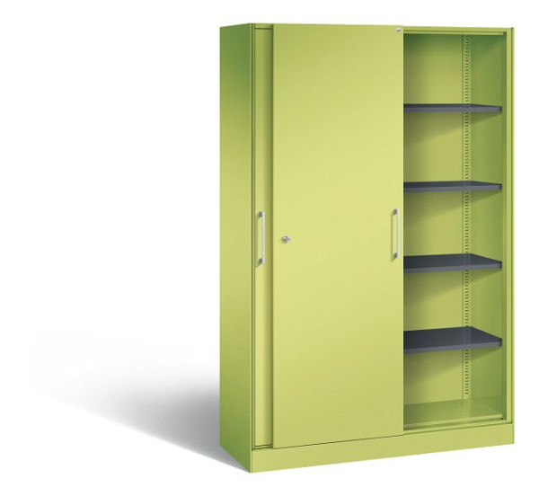C+P Schiebetürenschrank Asisto, H1980xB1200xT435mm, Farbe: Viridingrün / Viridingrün, Bügelgriff, 5 OH, 142001-000 S10103