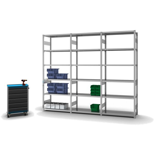 hofe Fachboden-Grundregal, 2500x400x1000 mm, 6 Fachebenen, verzinkt, 225 kg Fachlast, 1800 kg Feldlast, zweiseitige Bedienung, HZG25410AM