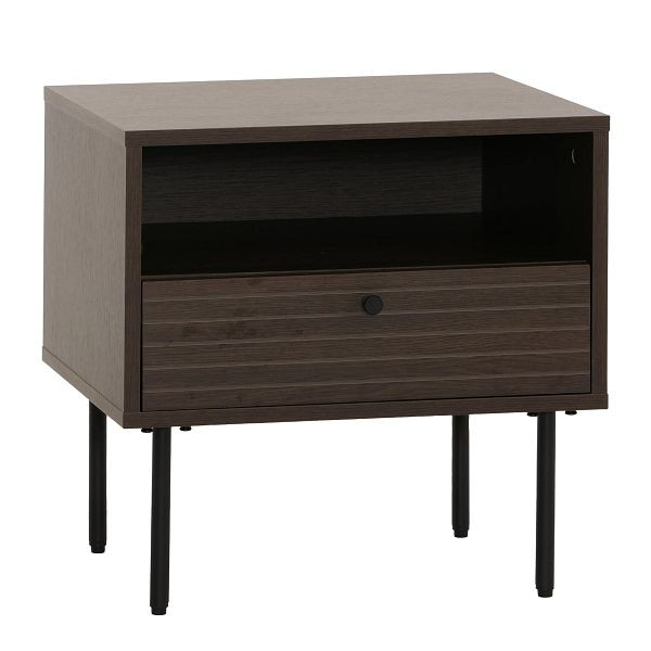 Mendler Nachttisch HWC-N78, Nachtschrank, Schublade, skandinavischer Stil Metall Holz Melamin MVG 50x40x50cm, dunkelbraun, 109308