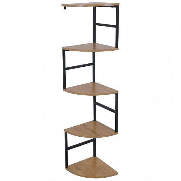 Mendler Eckregal HWC-O99, Hängeregal Wandregal Winkelregal, 5 Ebenen Industrial Metall Melamin MVG 128x30x30cm, braun, 139610