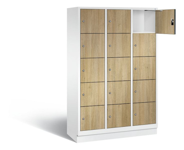 C+P Schließfachschrank Evolo, H1800xB1200xT500mm, Farbe: Verkehrsweiß / Dekor Eiche Sereno, 48020-325 S10134