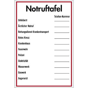 Moedel Notruftafel, Kunststoff, 200x300 mm, 57028