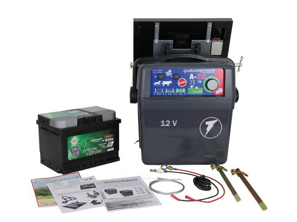 Growi Batteriegerät A-20 Komplettset, inkl. Solarpanel 14 W und Akku 62 Ah, 10012480