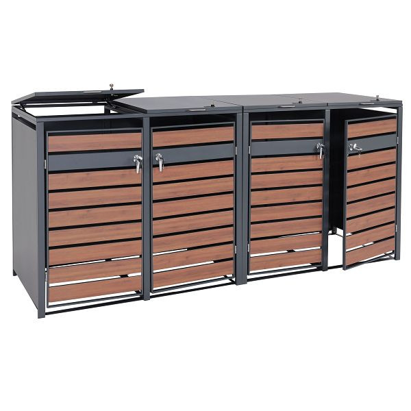 Mendler XL 4er/8er-Mülltonnenverkleidung HWC-J81, Mülltonnenbox, Metall 118kg anthrazit, Kirsche-Holzoptik dunkelbraun, 2x83422+2x83423