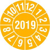 SafetyMarking Prüfplakette - mit Jahresfarbe, Jahreszahl: 2018, Jahr der Prüfung: 2019, Ø 1,5 cm, Folie, selbstklebend, VE: 40 Stück/Bogen, 30.3710-2018