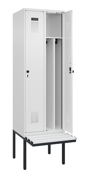 C+P Spind Evolo PLUS, 2 Abteile, 2120x600x815mm, 9016/9016, Drehriegel, Material Sitzfläche Kunststoff, 0490407-20F S10074