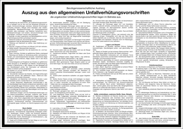 Moedel BG-Aushang: Auszug aus den allgemeinen UVV, Kunststoff, 420x297 mm, 97191