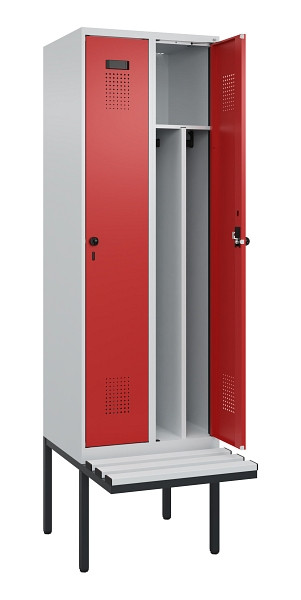 C+P Spind Evolo PLUS, 2 Abteile, 2120x600x815mm, 7035/3000, Drehriegel, Material Sitzfläche Kunststoff, 0490407-20F S10057
