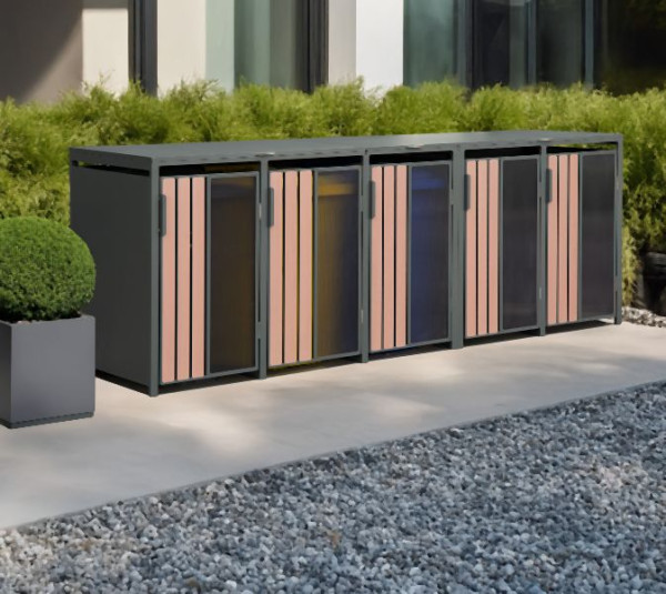 Westmann Mülltonnenbox Status 5, 5 x 240L Anthrazit & Holzoptik, 80x330x116cm, WMJGBC253-5