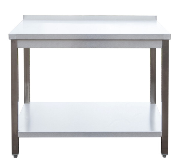 A&S Gastro Edelstahl Arbeitstisch mit Aufkantung verschweißt, Tiefe 600mm, mit Grundboden, AISI 304, 1400 x 600 x 850 mm, ARTGA146