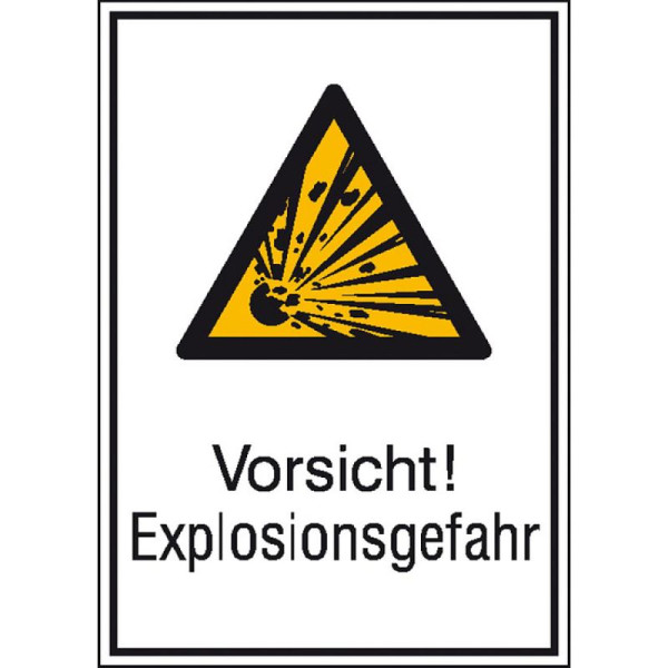 Stein HGS Kombischild mit Warnzeichen und Zusatztext, Vorsicht! Explosionsgefahr, 131 x 185 mm / Alu, geprägt, 11.0404