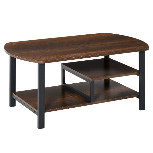 HOMCOM Couchtisch mit Ablageflächen für Büro, Wohnzimmer, Schlafzimmer, industrieller Stil, E1 Spanplatte, Stahl, Braun, 100L x 60B x 46H cm, 833-952