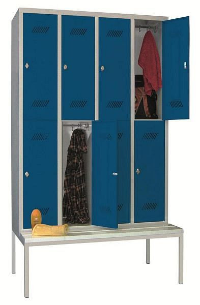 Pavoy Kleiderschrank mit Sitzbank 2150/500/1200, 4b x 2h, Zylinderschloss, Abteilbreite 300, PVC-Leisten, 60205-423-031-716