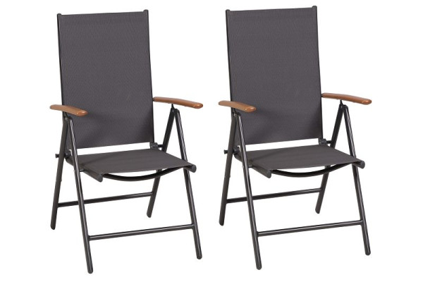 Merxx Valenza Klappsessel, 2er Set, Rückenlehne 5-fach verstellbar, folierte Armlehnen in Holzoptik, Aluminiumgestell mit Textilbespannung, 51112-309