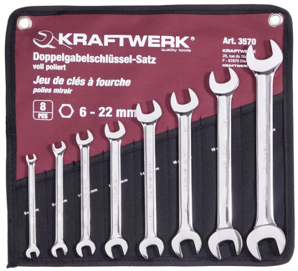 Kraftwerk Doppelgabelschlüssel 6 - 22 mm Satz 8 -teilig in Rolltasche, 3570R